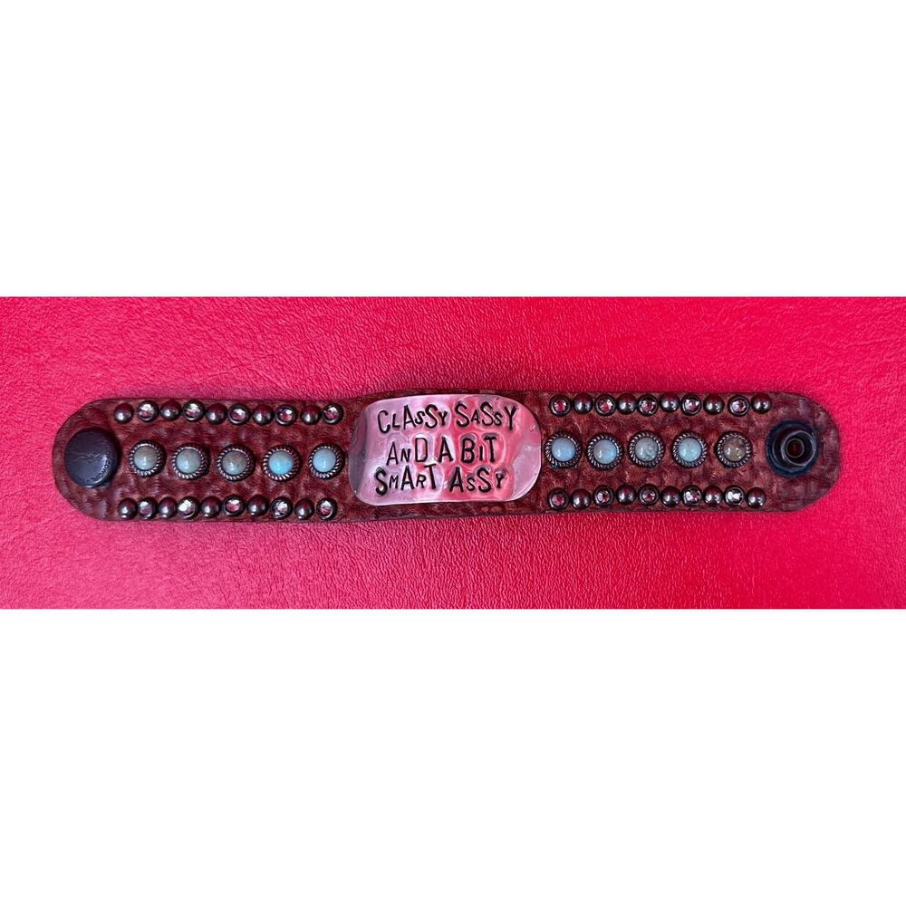 The Rowdy Cowgirl Leather Turquoise Rhinestone Classy Sassy Cuff Bracelet NWT - Picture 11 of 15